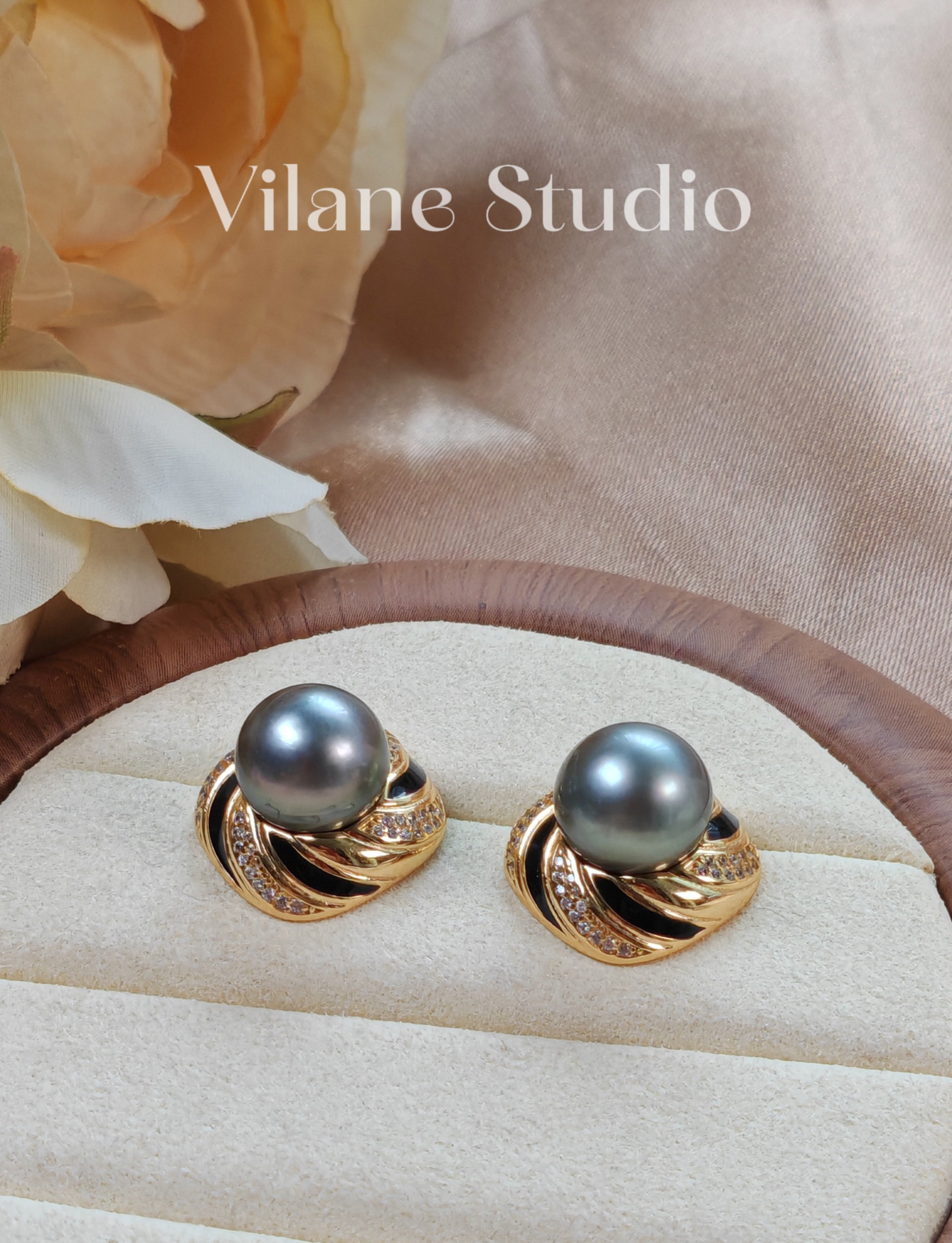 海水大溪地镜面光10-11纯银复古小香风黑金的耳钉正方型耳环