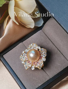 海水金珠中金色12.9大点位干净镜面光纯银镀18k金开口戒指