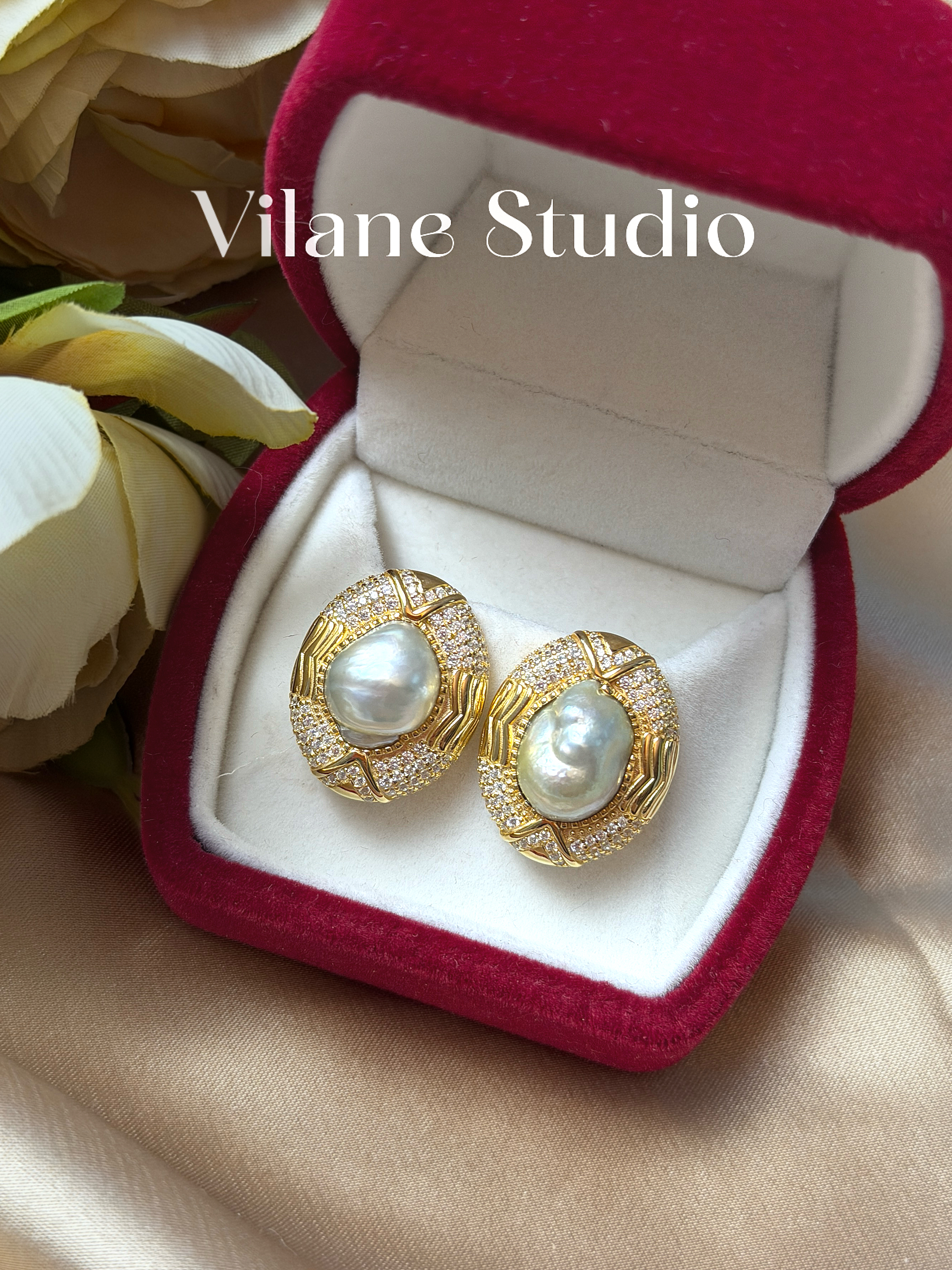 天然海水鎏金巴洛克纯银重工包镶全包纯银耳钉一物一拍19*22