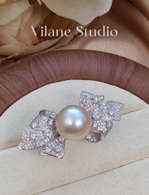 海水南洋金珠11-12大号蝴蝶结长款宽版纯银开口戒指11.96