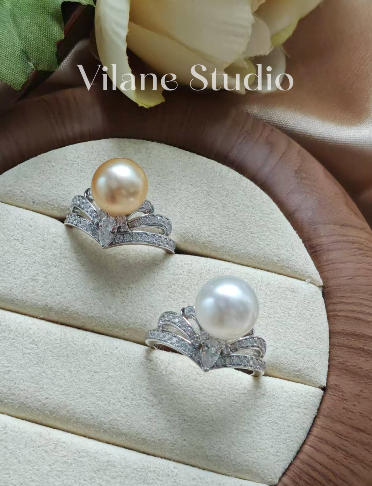 海水金珠澳白纯银开口戒指 两色入