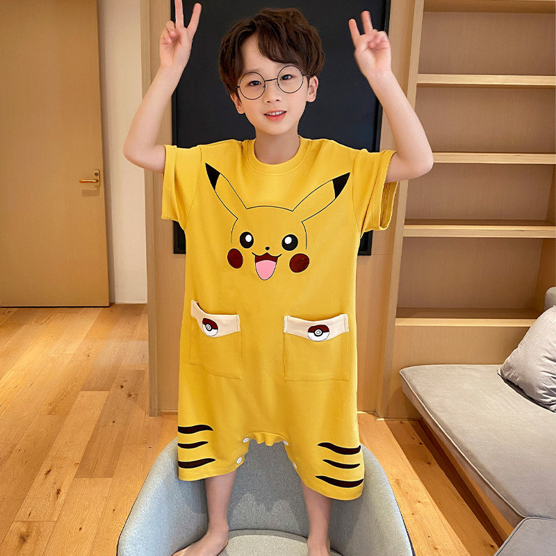CHILDRENS PAJAMAS SUMMER BOYS ONE-PIECE HOME CLOTHES ANTI-KICK BELLY PROTECTION SMALL BOYS MIDDLE AND LARGE CHILDREN BABY SLEEPING BAGS AIR-CONDITIONED CLOTHES