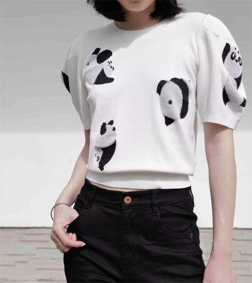 ED提花圆领泡泡袖套头针织