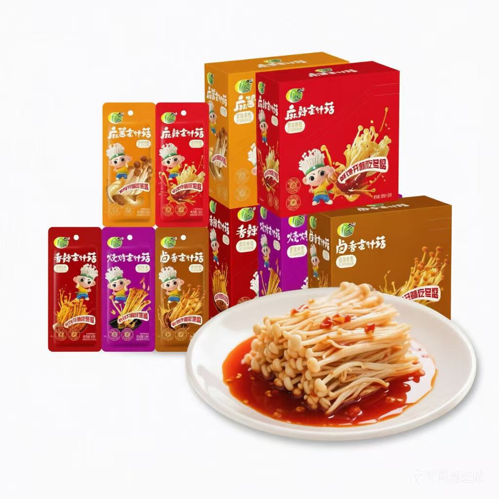 金针菇开袋即食独立小包装麻酱不香辣红油烧烤味下饭菜休闲小零食