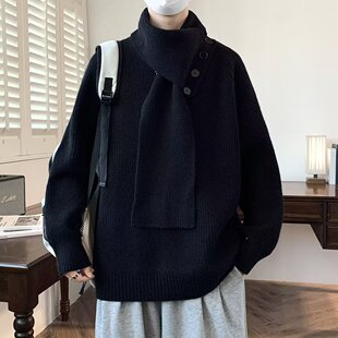 翻领斜门襟纽扣毛衣针织开衫女欧洲站春装新款韩国设计感翻领长袖