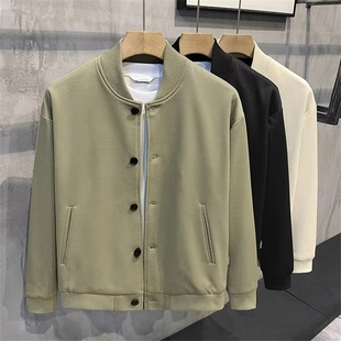 斜纹棒球服外套男士2025春秋季高级感潮流痞帅百搭工装立领夹克衫