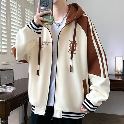 卫衣男款青少年连帽外套春秋季薄款男生情侣超火百搭宽松拉链开衫