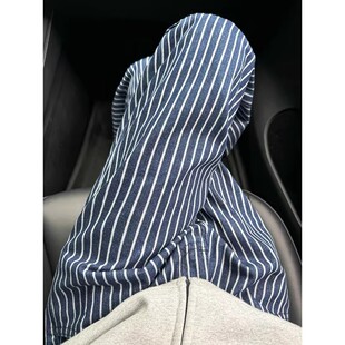 cleanfit蓝色竖条纹牛仔裤男款痞帅高级感阔腿裤子宽松直筒弯刀裤