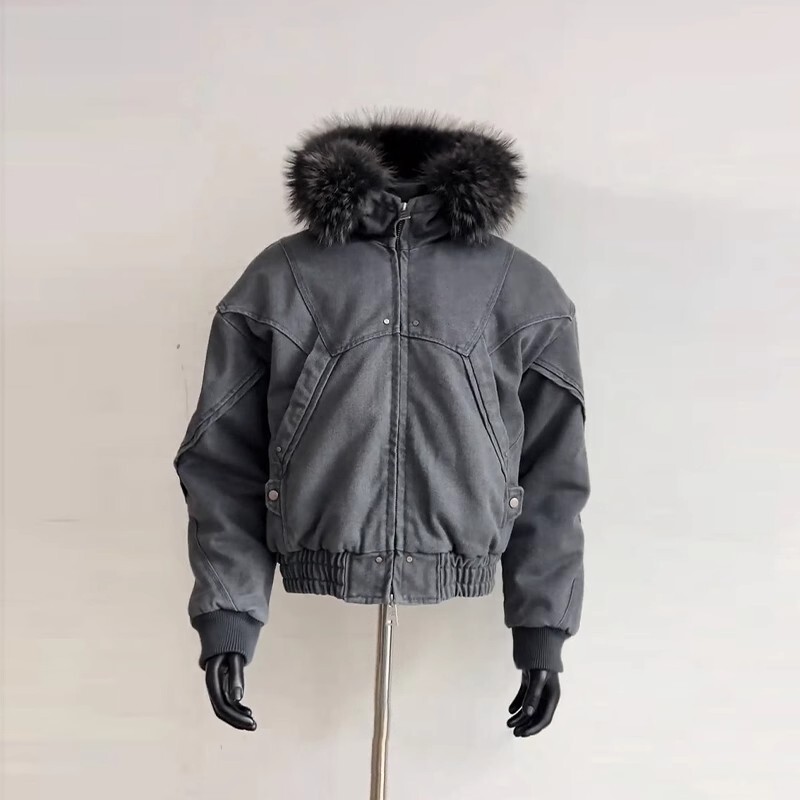 座山雕二代棉服男冬季加绒加厚复古毛领连帽cleanfit棉衣夹克外套