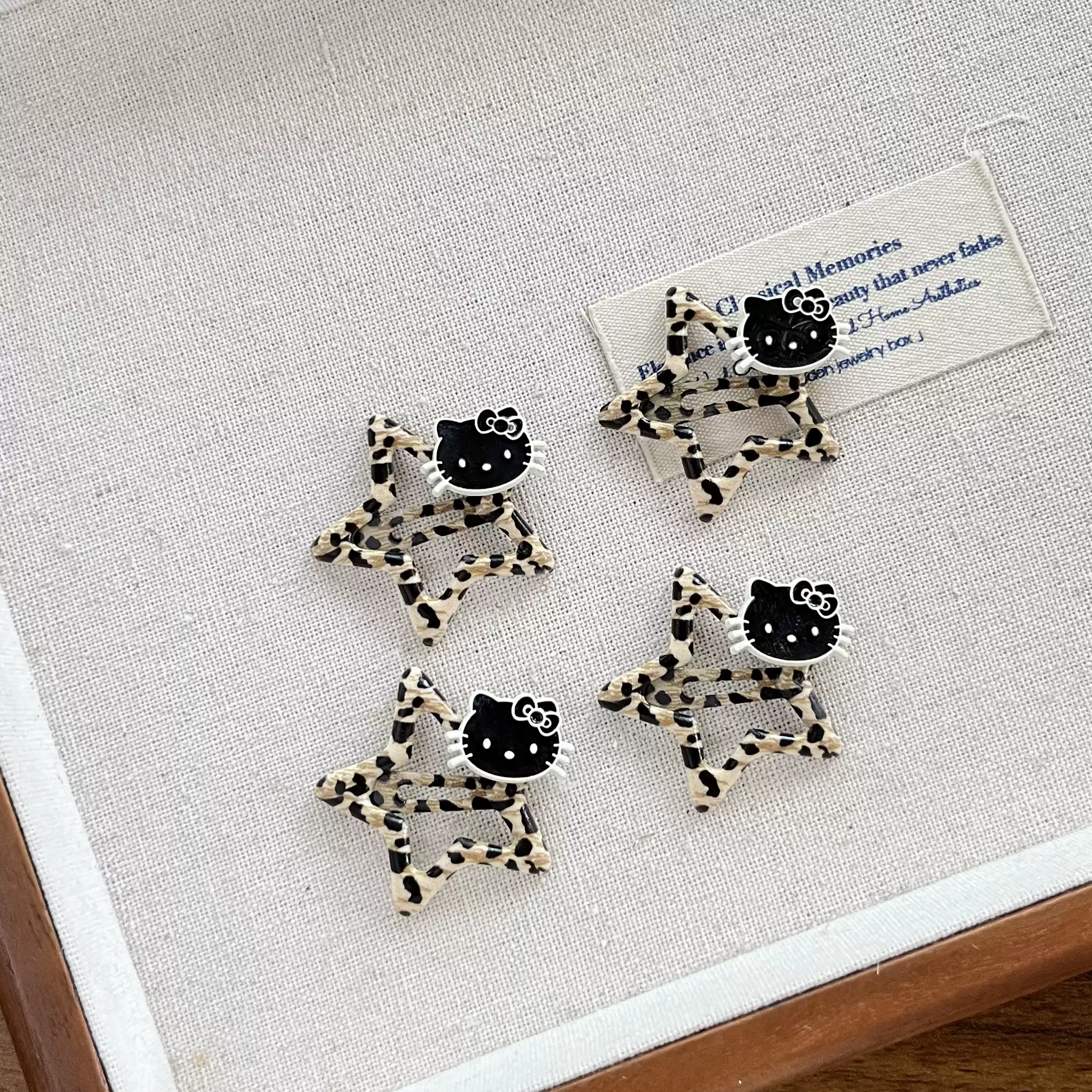 可爱豹纹星星KT猫BB夹刘海夹四件套甜酷少女心发夹边夹BB夹