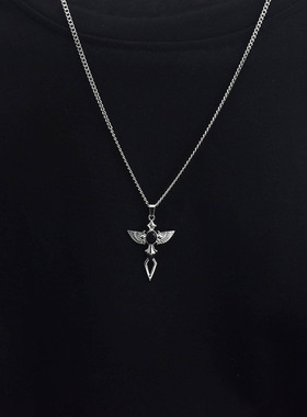 复古小众天使翅膀十字架毛衣链