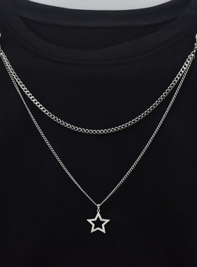 五角星吊坠衣领链T恤卫衣两头挂扣链条一字扣链子衣服胸前挂链潮