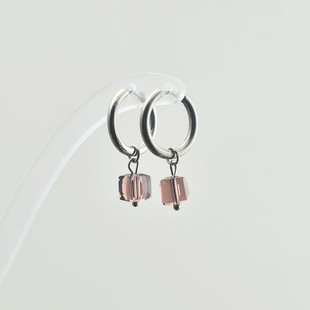 中性男女钛钢耳圈方水晶吊坠耳环防过敏耳坠无耳洞弹簧耳夹时尚款