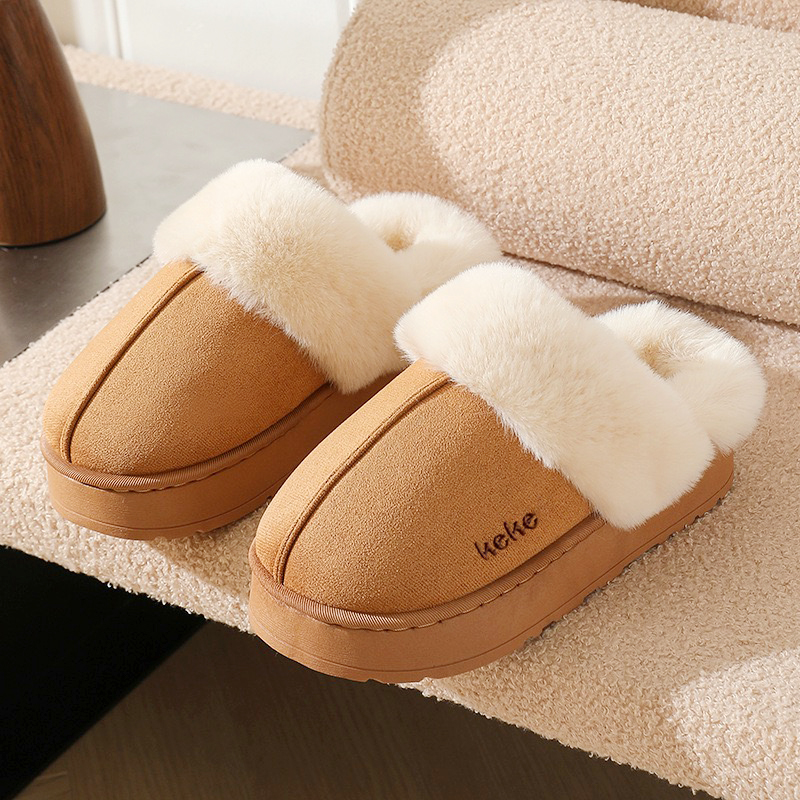2025新款毛绒棉拖鞋女士冬季保暖防滑加厚底简约居家用室外毛毛拖