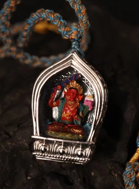 灵丹真朱砂一生安朱砂项链慧业文殊菩萨手工彩绘纯银噶乌盒吊坠礼