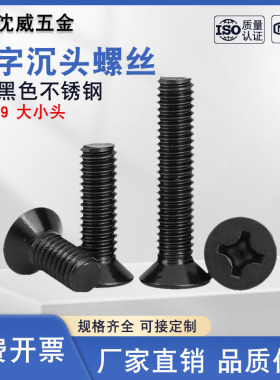 304黑色不锈钢KM十字GB819沉头螺丝大小头精密螺钉M1-M12