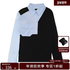 H·GENTEEL荷高 春季新品风格款撞色拼接假两件时髦摩登上衣