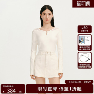 女温柔网纱拼接装 新款 HPLY荷比俪2025春季 饰扣针织衫 商场同款