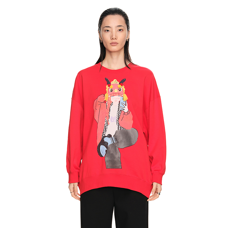 H·GENTEEL荷高2024新款春装女圆领小龙图案新年胶囊系列上衣