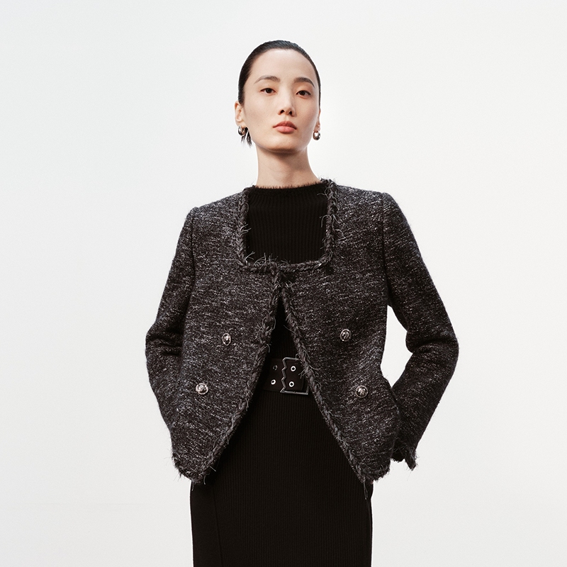 H·GENTEEL荷高新款冬装女复古夹花小香风短外套GUE43520640