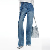 H·GENTEEL荷高新秋装 女蓝色腰部镂空酷飒不对称门襟牛仔裤