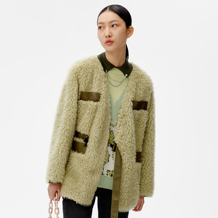 HPLY荷比俪冬季 女大气V领休闲皮袢毛呢外套HYB42590162 新品