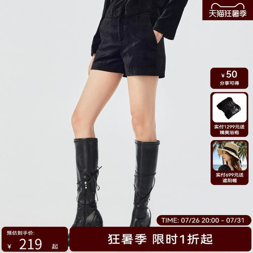 H·GENTEEL荷高春新经典款时髦舒适直筒西装丝绒短裤GUD12400529