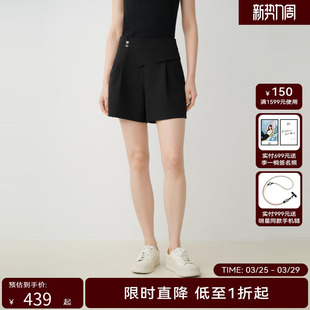 女双层腰头小V开衩西装 新款 HPLY荷比俪秋季 短裤 商场同款