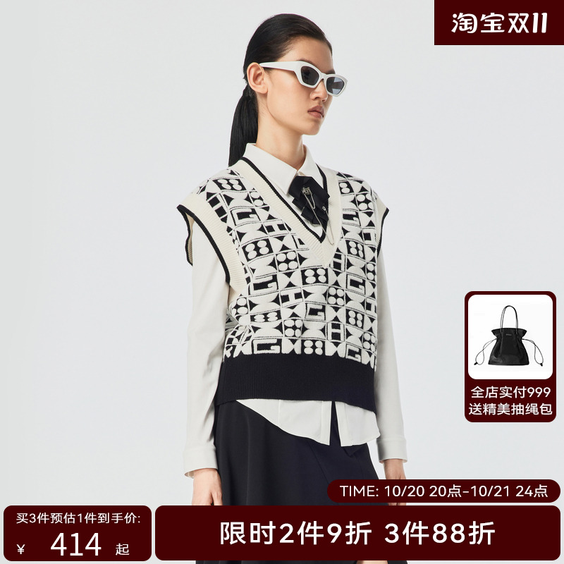 H·GENTEEL荷高 春新品风格款几何提花经典廓形毛衫GCD11650660