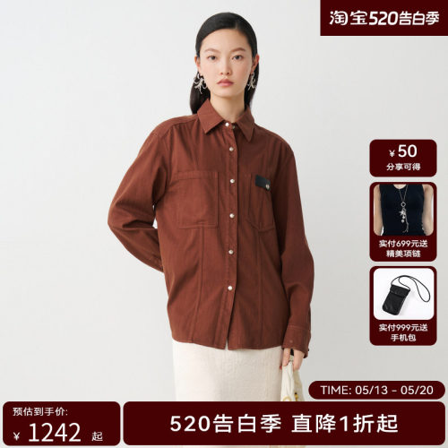 【商场同款】HPLY荷比俪秋季新款女口袋缝标宽松休闲牛仔衬衫