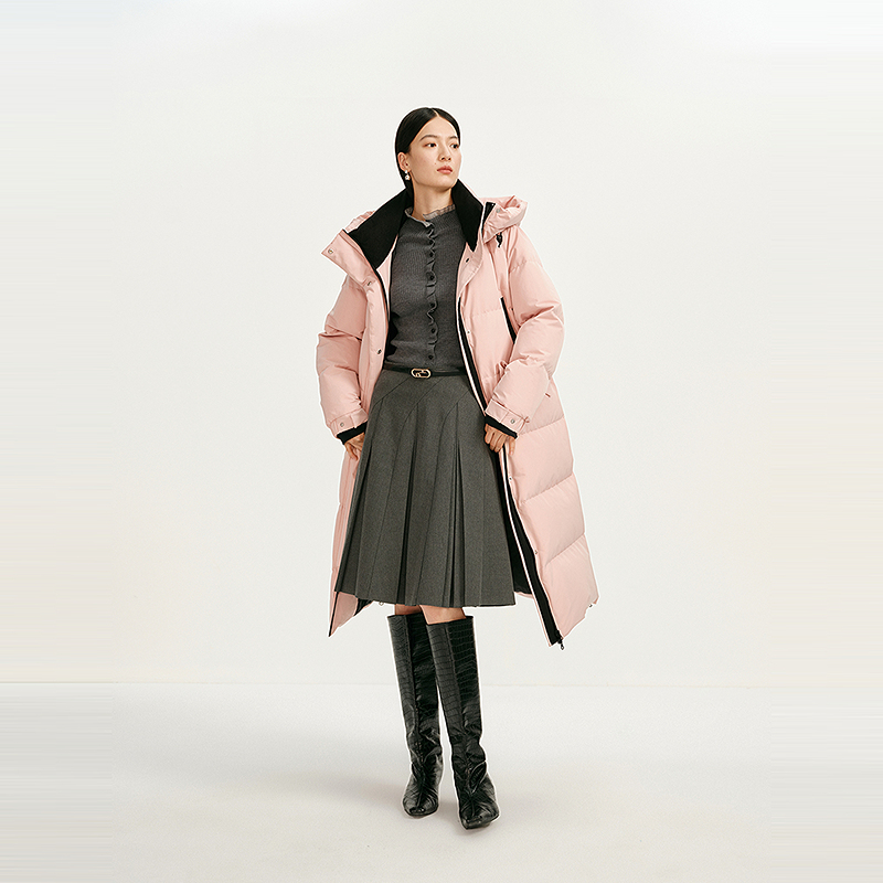 【商场同款】HPLY荷比俪冬季新款女拼接感撞色立领连帽羽绒服