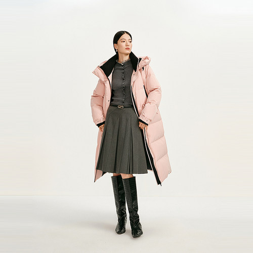 【商场同款】HPLY荷比俪冬季新款女拼接感撞色立领连帽羽绒服