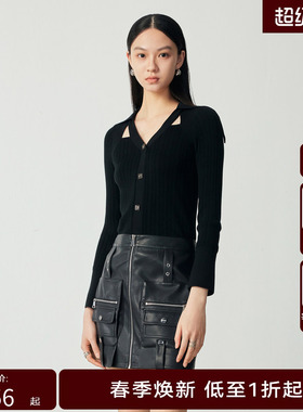 H·GENTEEL荷高女装秋新品V领过肩翻领高级毛衫GUD35650526