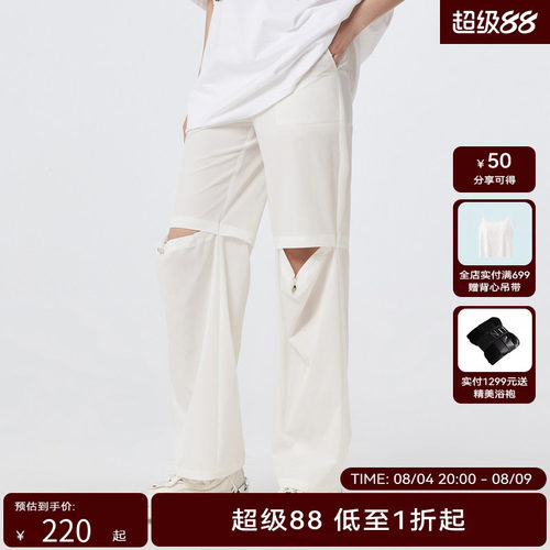 H.GENTEEL荷高年新款夏装女镂空量感裤管休闲裤GUD26410628-1