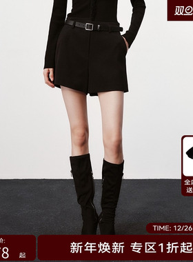 H·GENTEEL荷高新款冬装女不对称拼接A字直筒短裤GUE41400796T