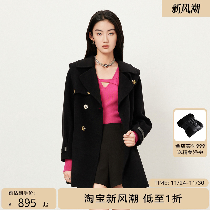 【商场同款】HPLY荷比俪冬季新款休闲双排扣大衣