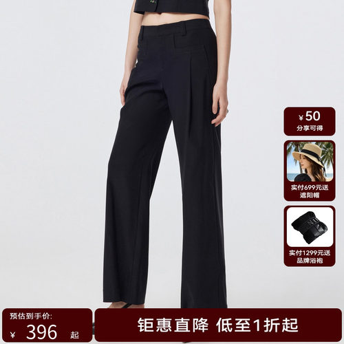 H.GENTEEL荷高夏女醋酸微弹前片假口袋直筒休闲裤GCD23410527