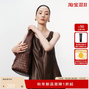 H·GENTEEL荷高新款冬装女无袖抽褶A型连衣裙皮裙GUE41750626T