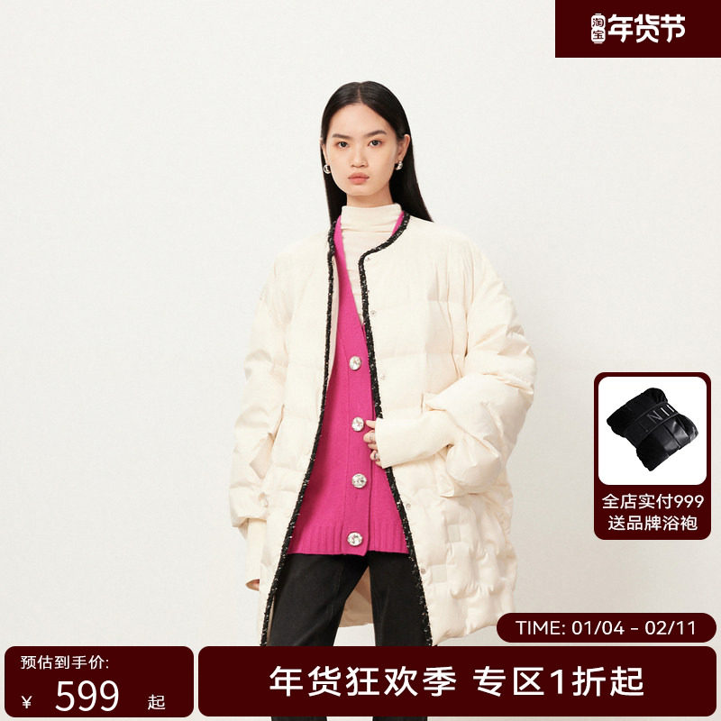 【随单送围脖】HPLY荷比俪新款撞色围巾鹅绒羽绒服女