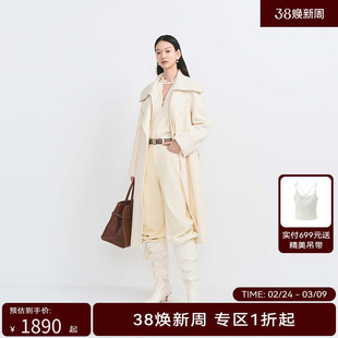 【商场同款】HPLY荷比俪冬季新款女毛织翻领拼接收腰系带大衣