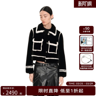 短外套拼接撞色外套 女短皮草夹克式 H·GENTEEL荷高新款 冬装