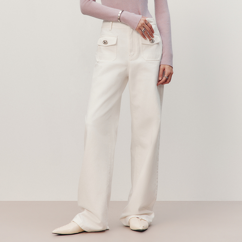 HPLY荷比俪2025春新款女前口袋直筒宽松阔腿牛仔长裤HDF12420001