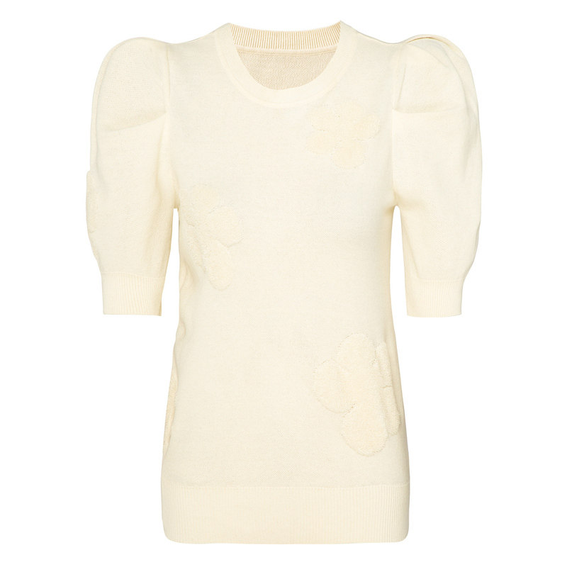 HPLY荷比俪夏季新款女复古荷花图案泡泡袖针织衫HYD21650040