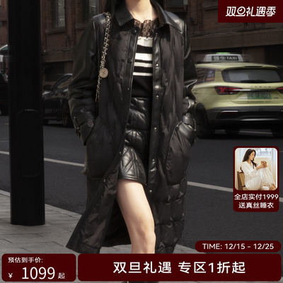 H·GENTEEL荷高年新款冬装女皮质保暖菱纹潮酷羽绒服外套