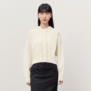 荷比俪夏季 HYD21650256 新款 女飘带连帽宽松拼接荷花针织衫