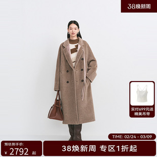 【商场同款】HPLY荷比俪2024冬季新款女拼接飘带领宽松复古长大衣