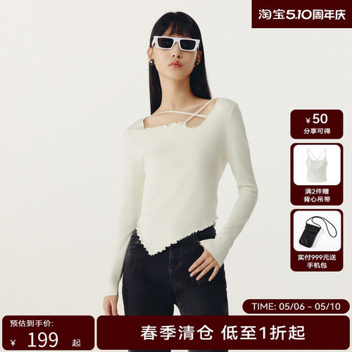 HPLY荷比俪春季新款女镂空领花边不规则针织衫HMD11650205