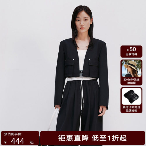 【商场同款】HPLY荷比俪2025夏新款女V领显瘦气质雅致通勤短外套