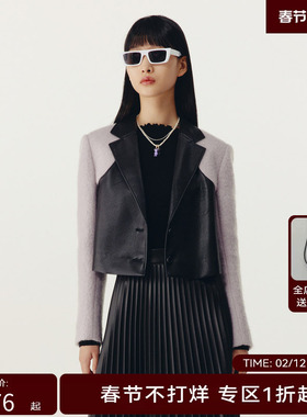 HPLY荷比俪春季新款女粉紫色酷飒蛋白皮拼接外套HED11520175