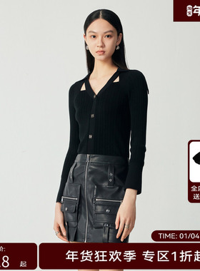 H·GENTEEL荷高女装秋新品V领过肩翻领高级毛衫GUD35650526